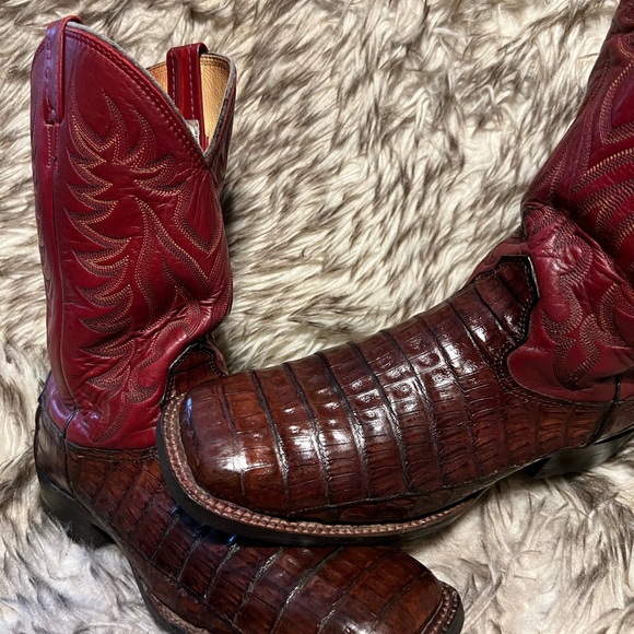 Larry MahanCAIMAN & LEATHER Brown Western Boots Sz 8.5 D NEW SOLES & HEELS